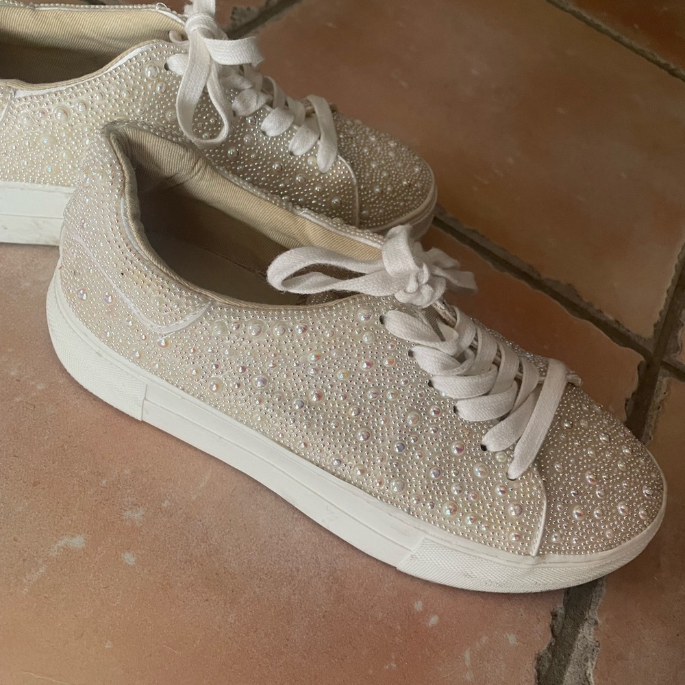 Betsey Johnson Cream Beaded Women's Sneakers